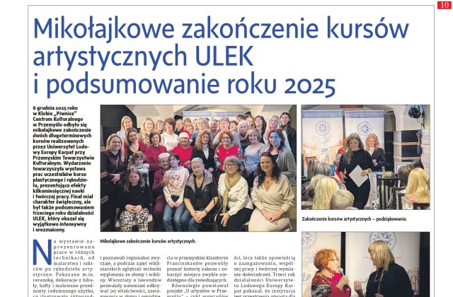 Życie Podkarpackie - Mikołajkowe zakończenie kursów artystycznych ULEK i podsumowanie roku 2025
